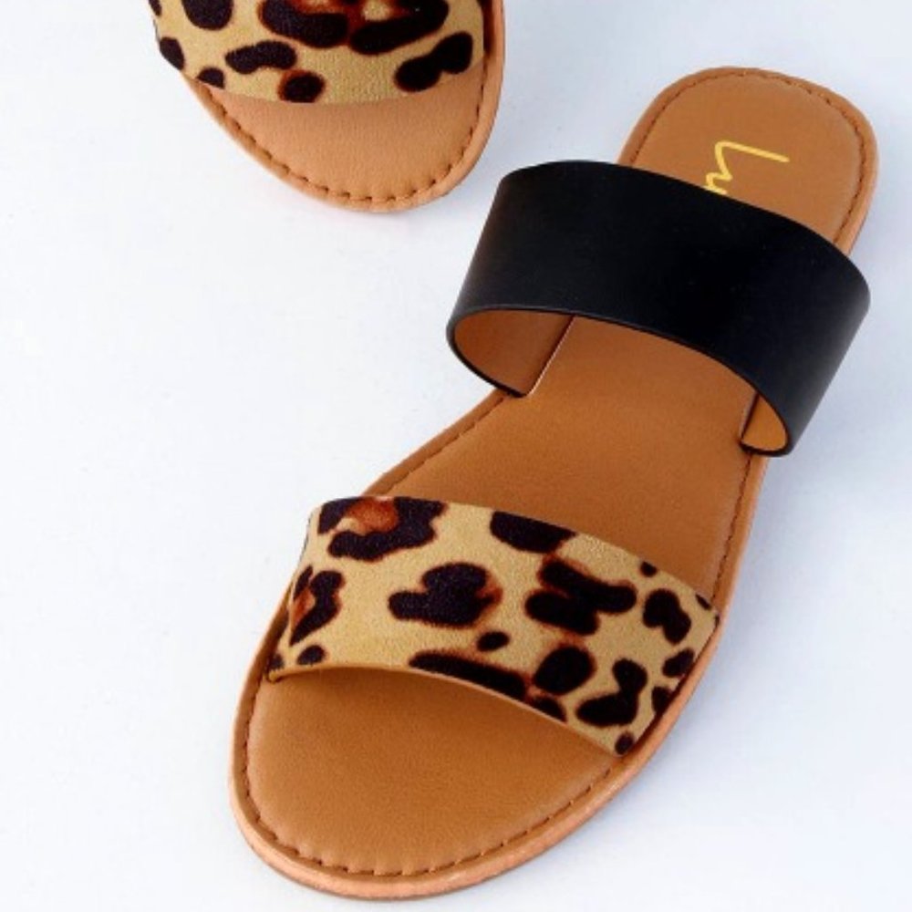 Black Leopard Slide Sandals
